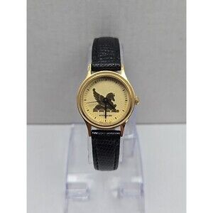 Vintage Wittnauer Pegasus Quartz Dress Watch New Battery Gold Tone Leather Women